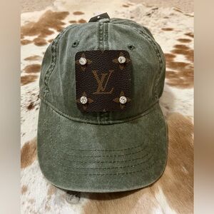 Olive Cap Baseball Hat with Brown Logo Patch